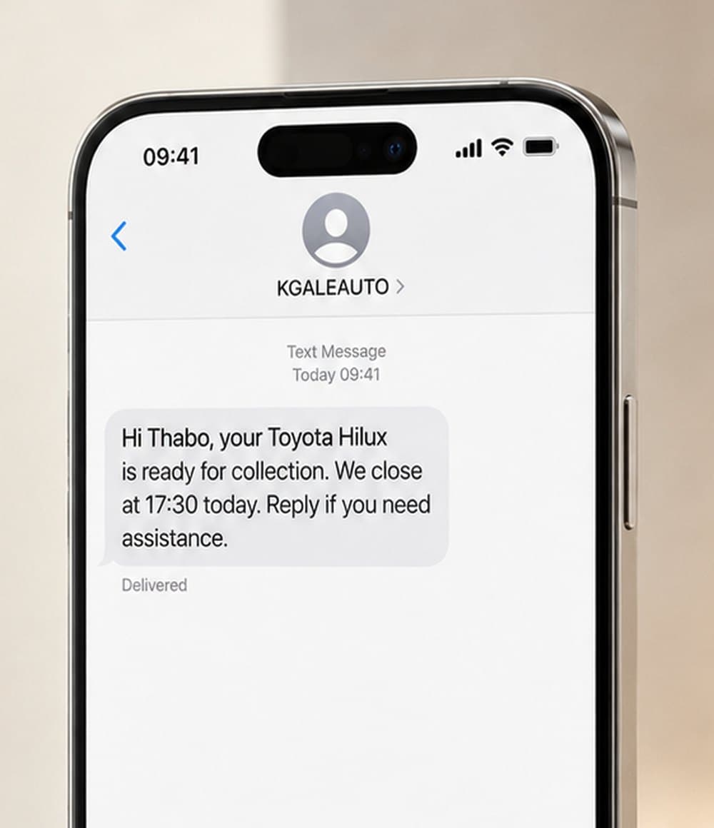 A close view of the same message from KGALEAUTO, marked delivered.